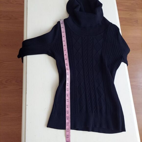 Carolyn Taylor Petite Black Cowl Neck Sweater Cable Knit 3/4 Sleeve Black Large - Picture 7 of 8